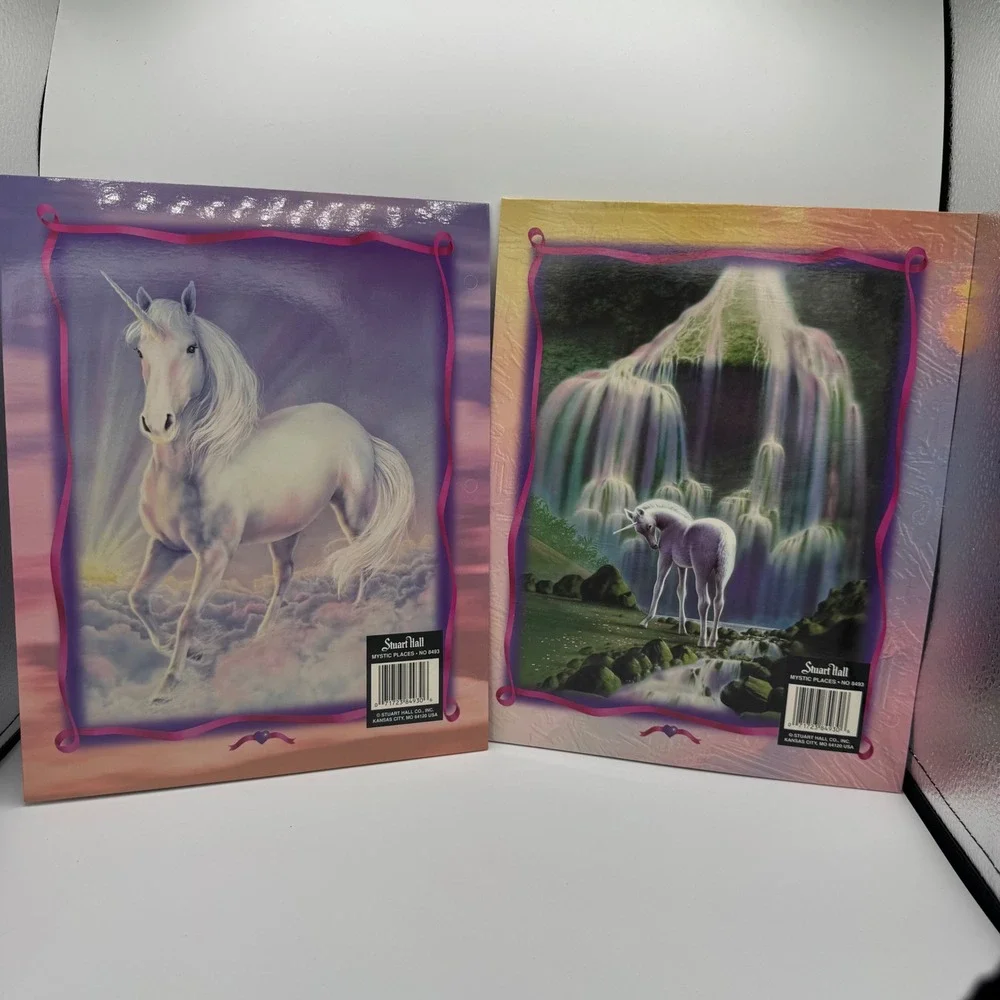 Vintage Stuart Hall Mystic Places Unicorn Pocket Folders 90s Fantasy Art 2 Pack